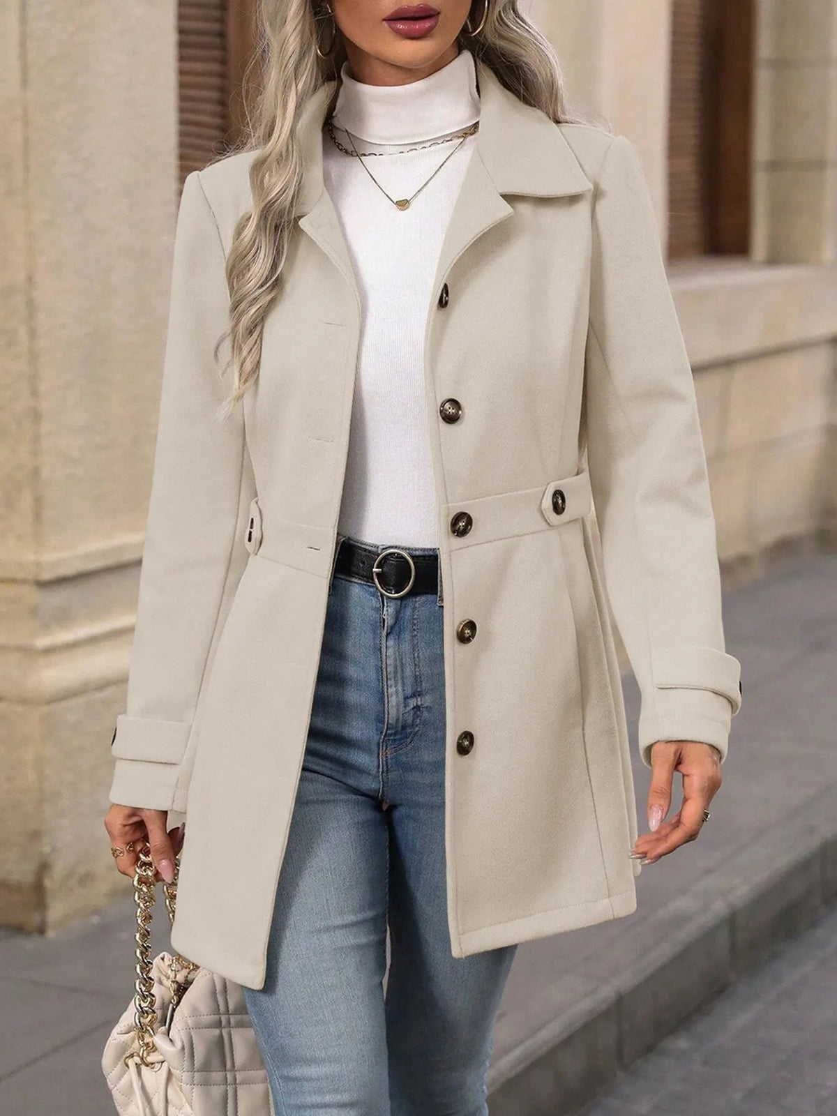 Roberta-Maureen | Women's Belted Tailored Longline Trench Coat