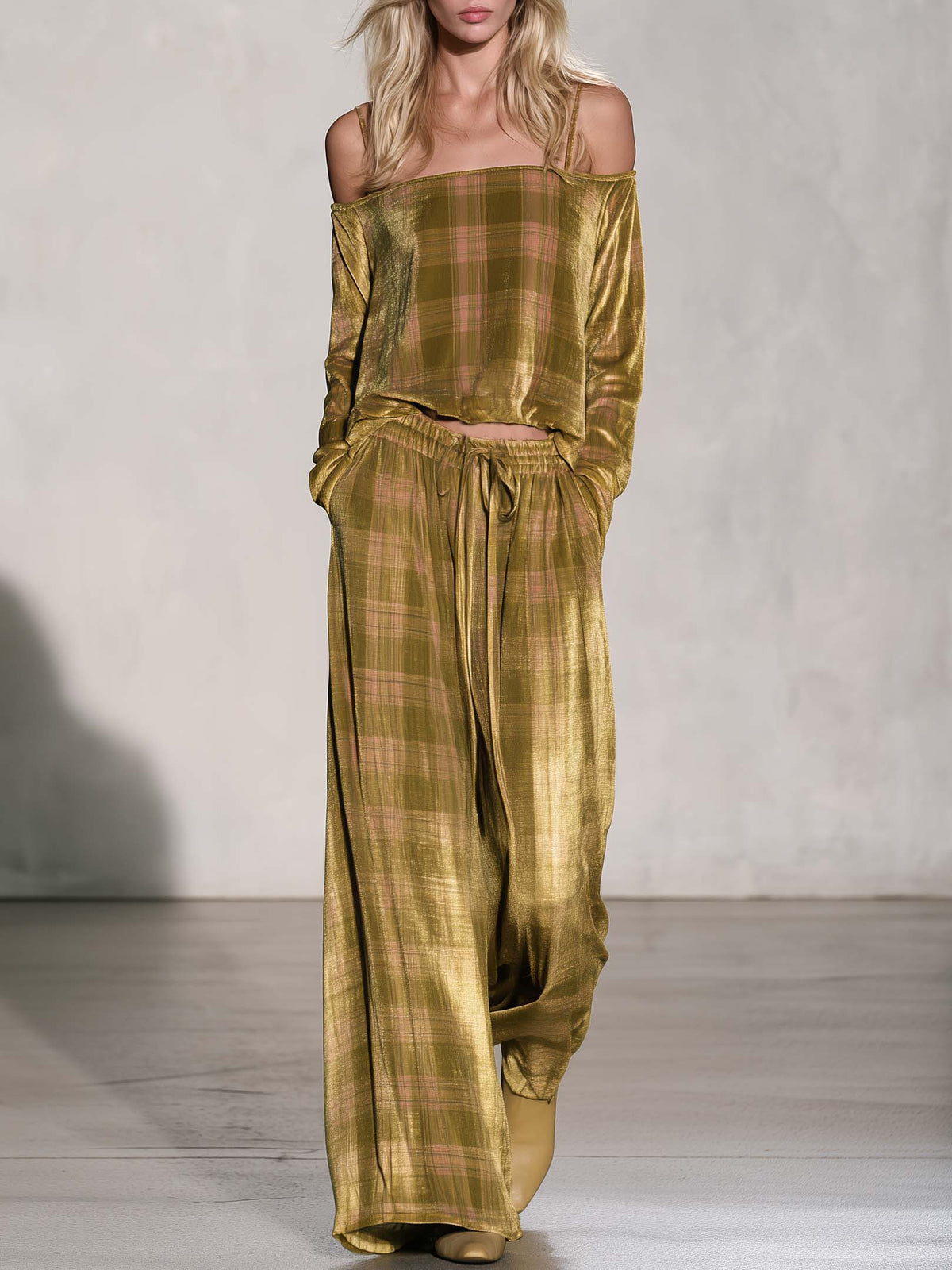 Ruth | Women's Boho Velvet Off-Shoulder Top & Palazzo Pants Set