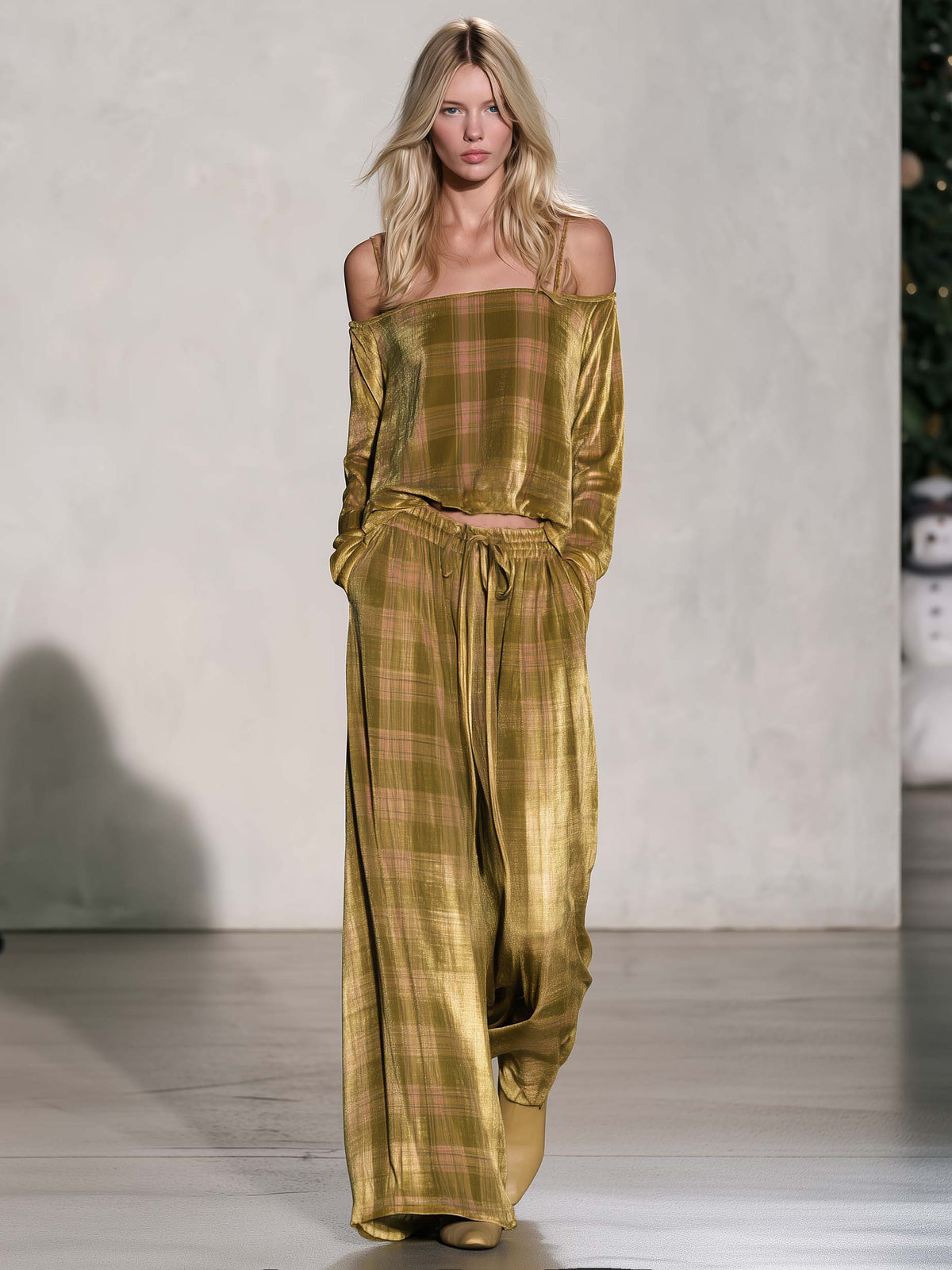 Ruth | Women's Boho Velvet Off-Shoulder Top & Palazzo Pants Set