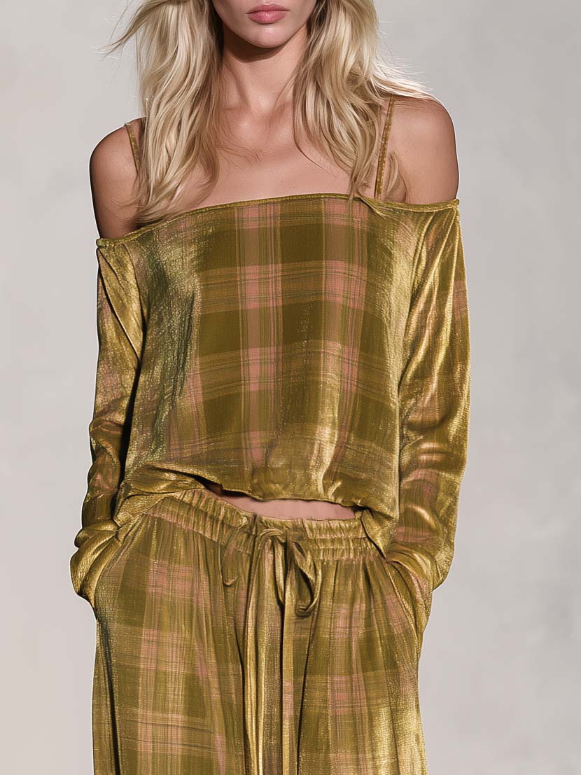 Ruth | Women's Boho Velvet Off-Shoulder Top & Palazzo Pants Set