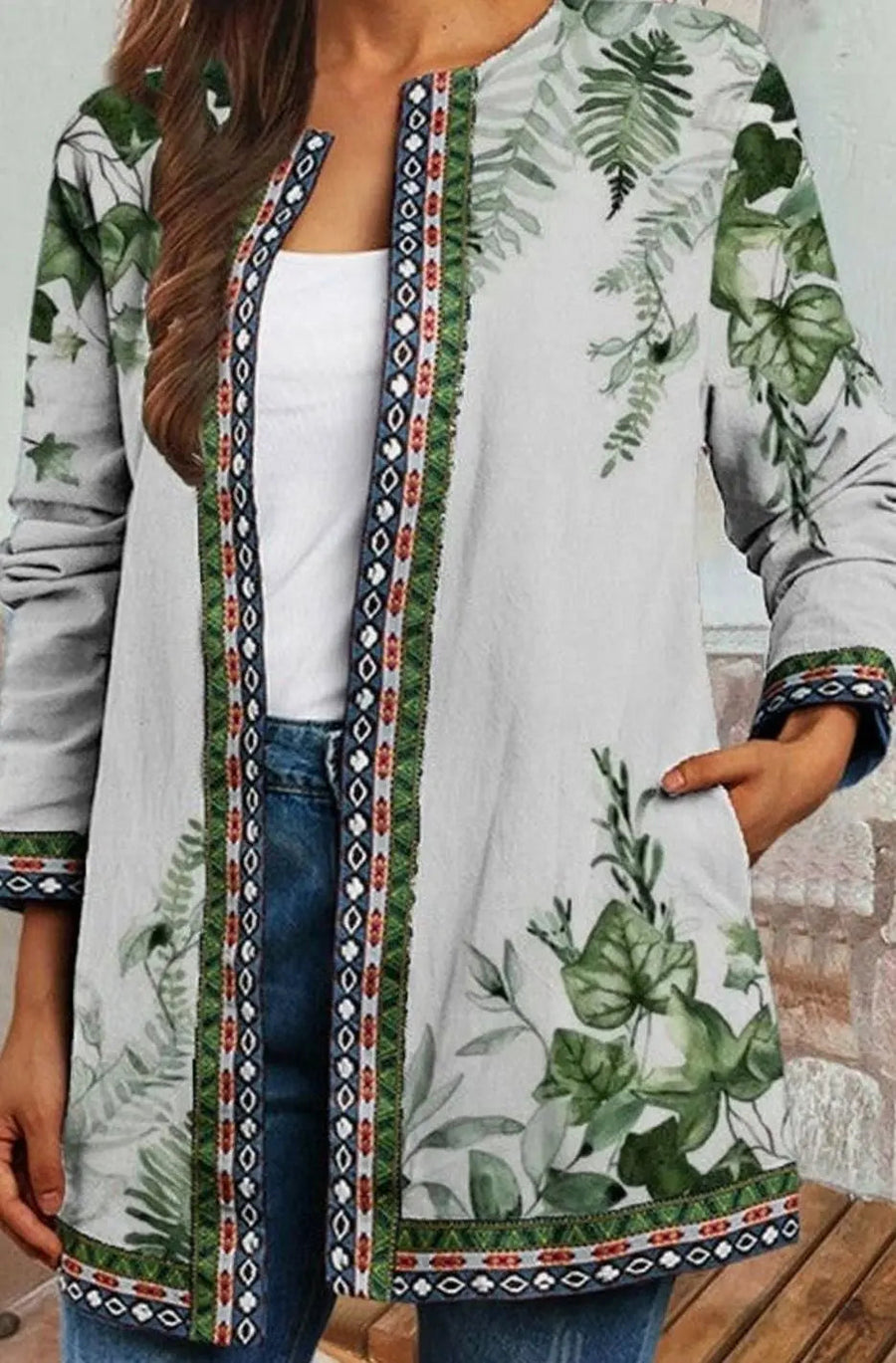 Wilhelmina | Women's Botanical Print Open-Front Cardigan