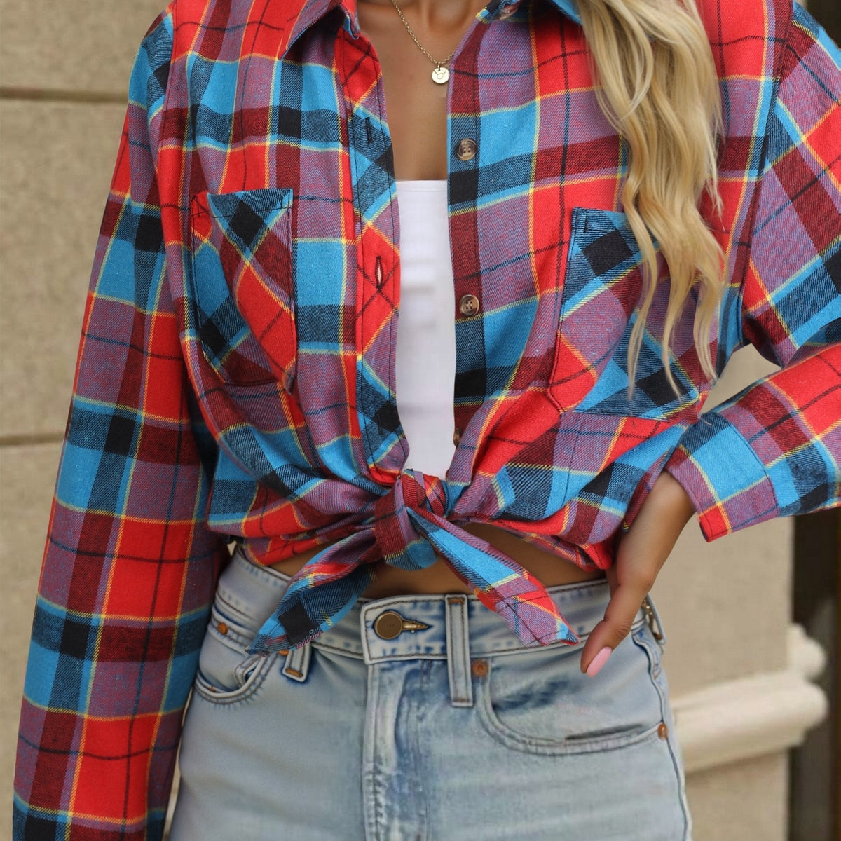 Stella-Aurelia | Women's Buffalo Check Relaxed-Fit Button-Up Shirt