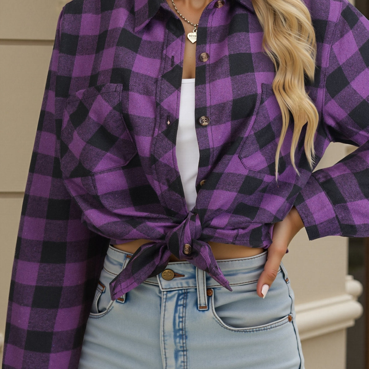 Stella-Aurelia | Women's Buffalo Check Relaxed-Fit Button-Up Shirt