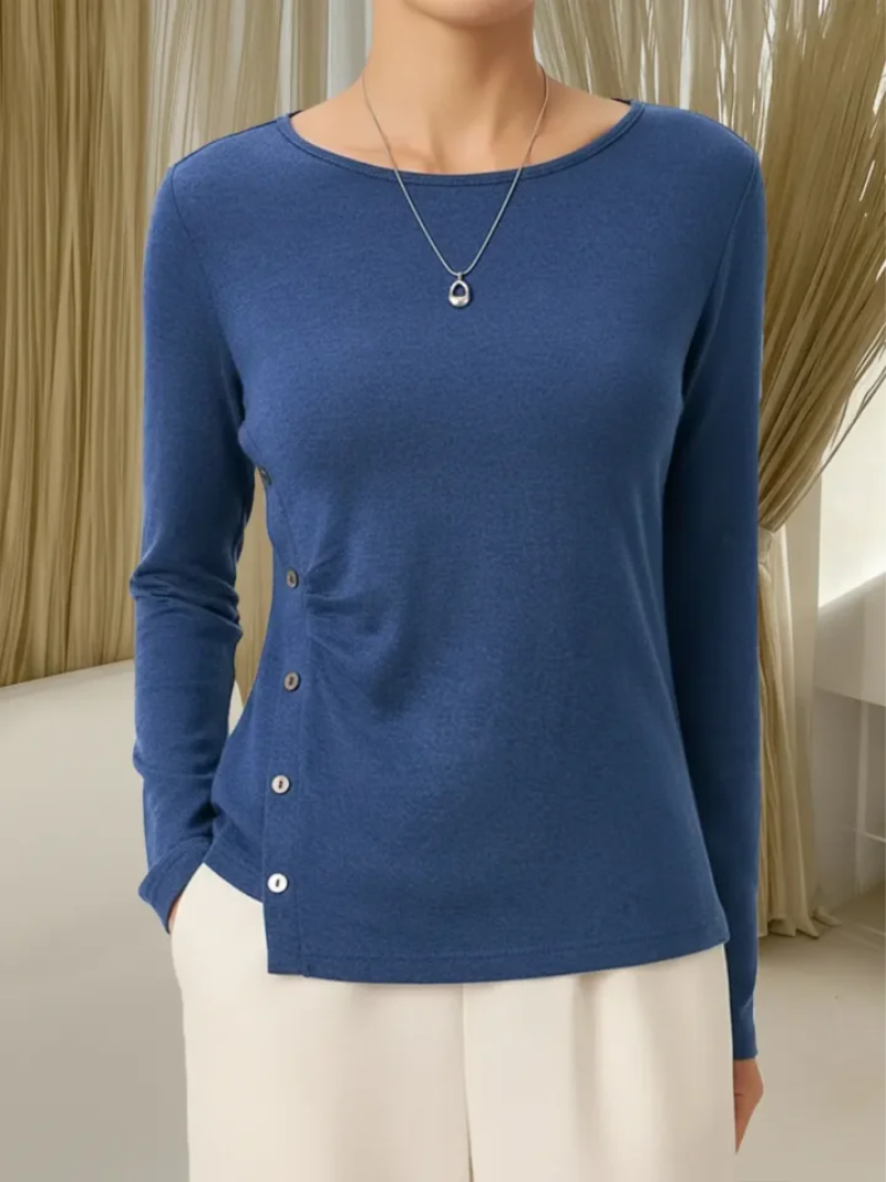 Cordelia | Women's Button-Detail Knit Top with Round Neck