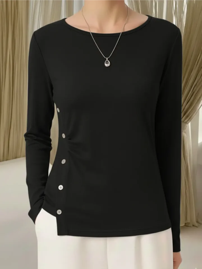 Cordelia | Women's Button-Detail Knit Top with Round Neck