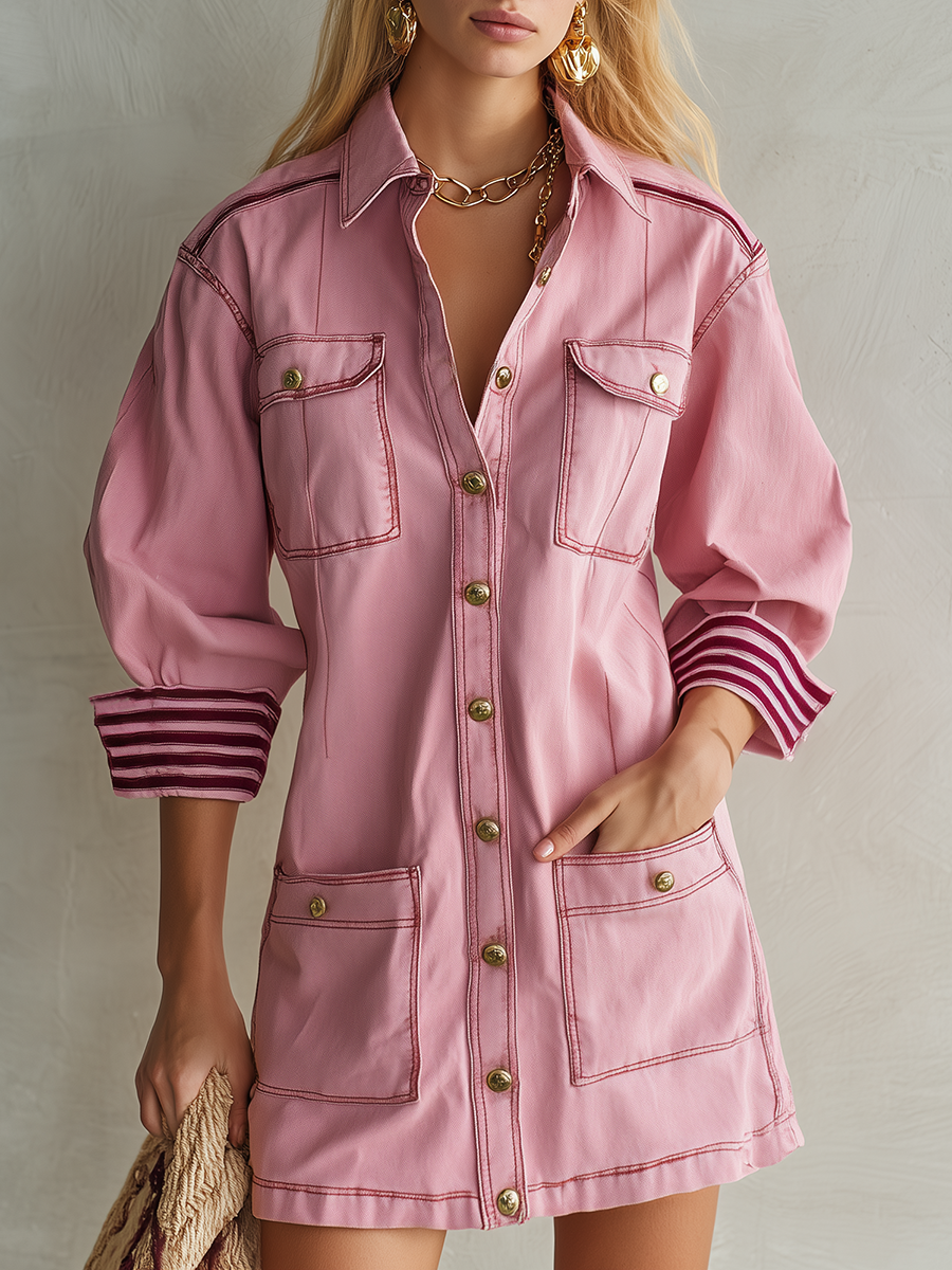 Frida-Agnes | Women's Button-Front Denim Utility Mini Dress