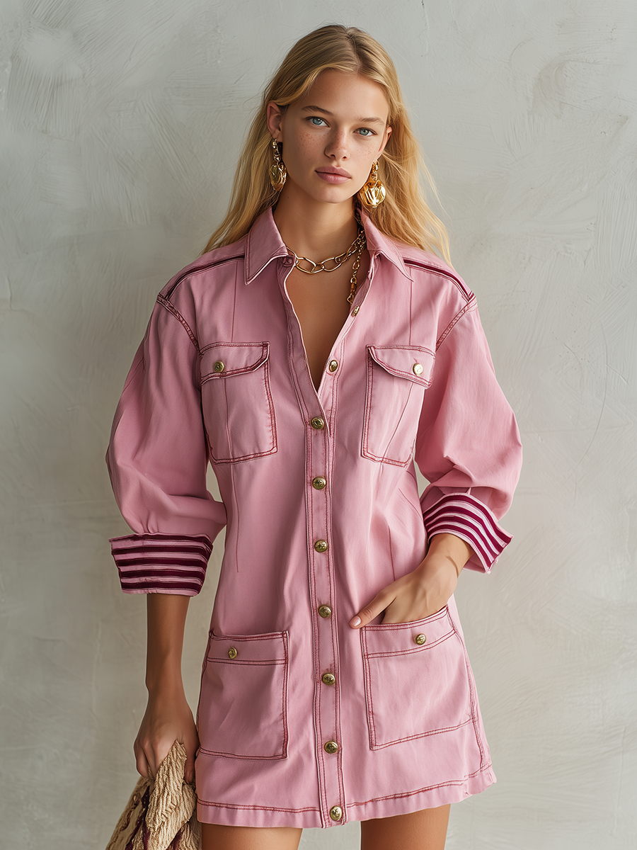 Frida-Agnes | Women's Button-Front Denim Utility Mini Dress
