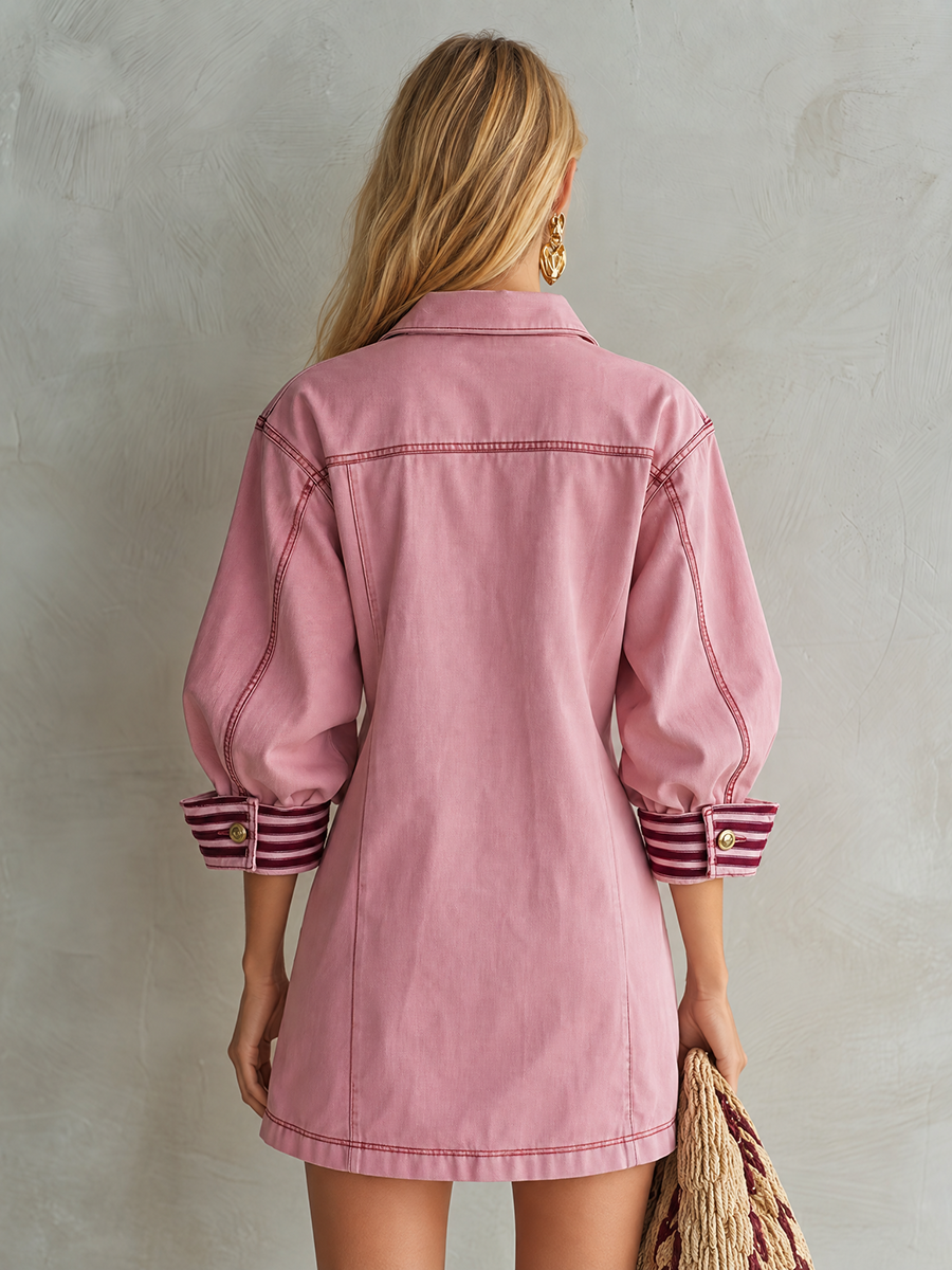 Frida-Agnes | Women's Button-Front Denim Utility Mini Dress