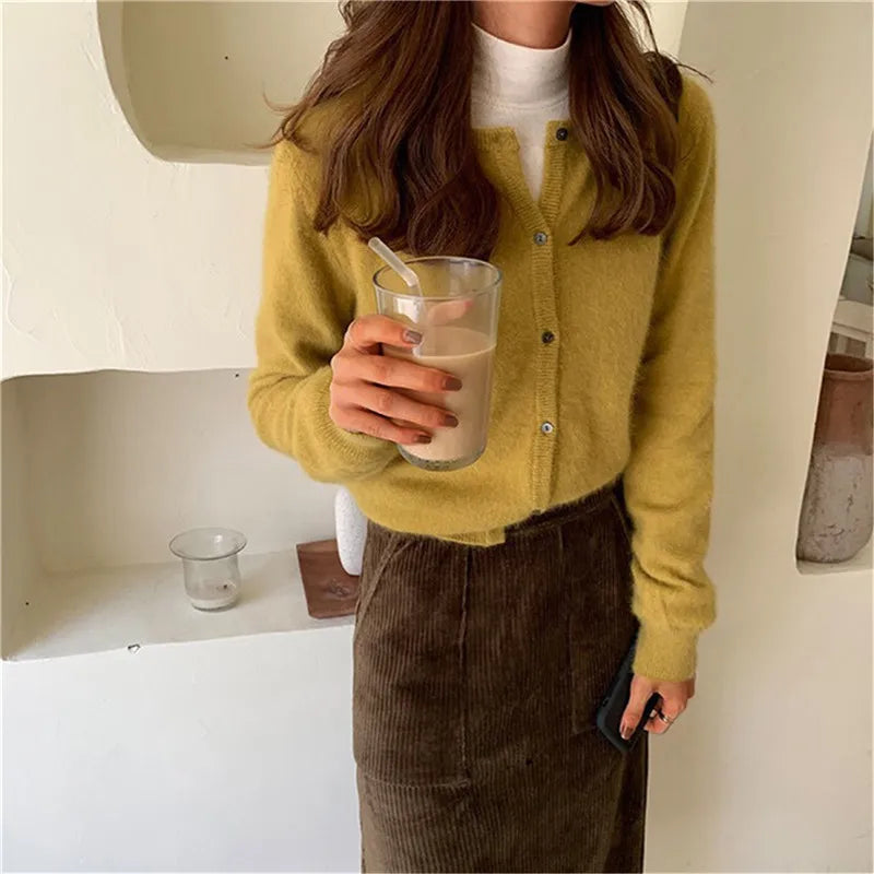 Delia-Gloria | Women's Button-Front Knit Cardigan with Relaxed Fit