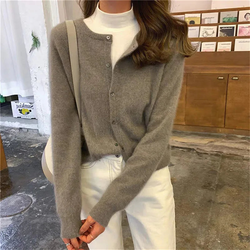 Delia-Gloria | Women's Button-Front Knit Cardigan with Relaxed Fit