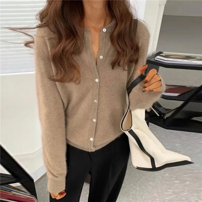 Delia-Gloria | Women's Button-Front Knit Cardigan with Relaxed Fit
