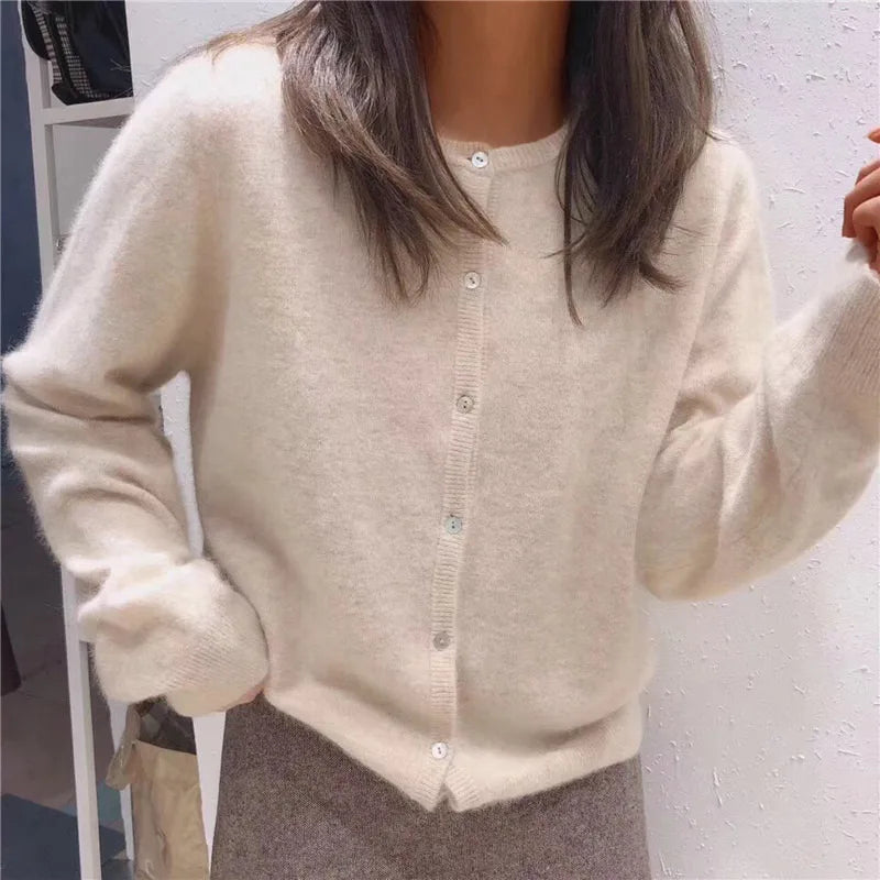 Delia-Gloria | Women's Button-Front Knit Cardigan with Relaxed Fit
