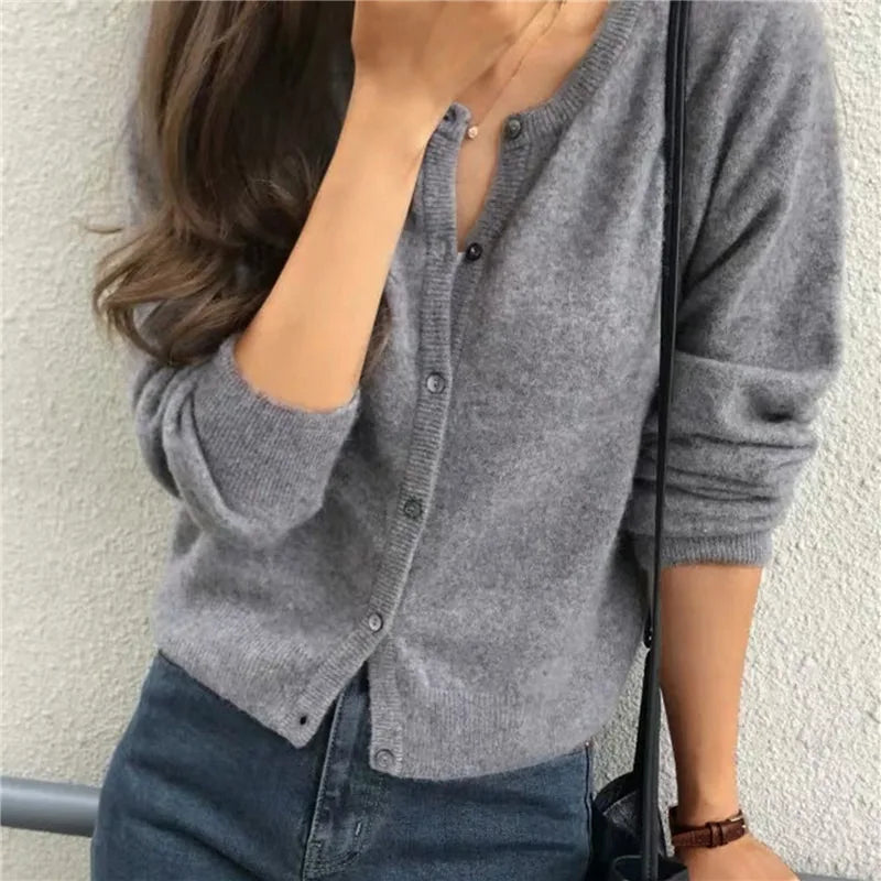 Delia-Gloria | Women's Button-Front Knit Cardigan with Relaxed Fit