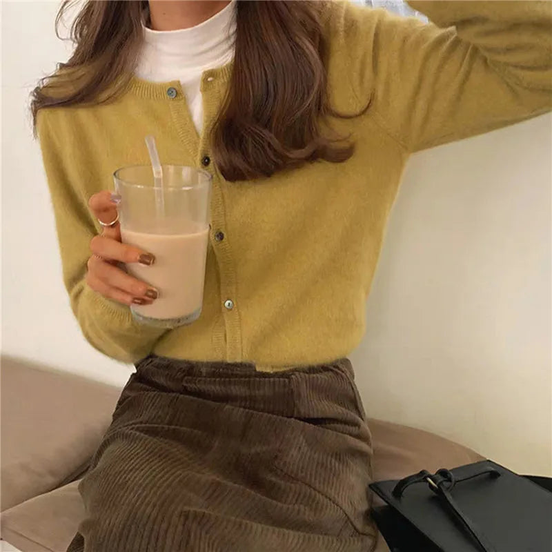 Delia-Gloria | Women's Button-Front Knit Cardigan with Relaxed Fit