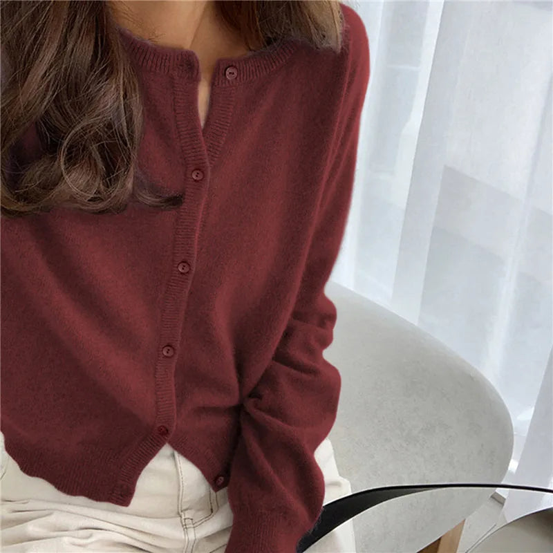 Delia-Gloria | Women's Button-Front Knit Cardigan with Relaxed Fit