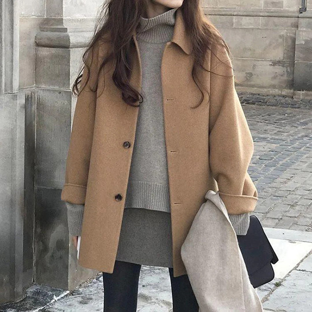 Matilda-Bridget | Women's Button-Front Wool Trench Coat