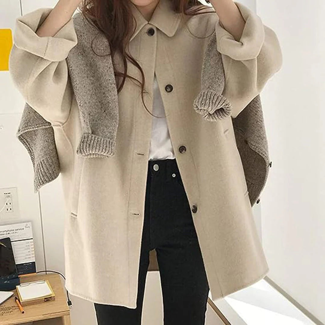 Matilda-Bridget | Women's Button-Front Wool Trench Coat