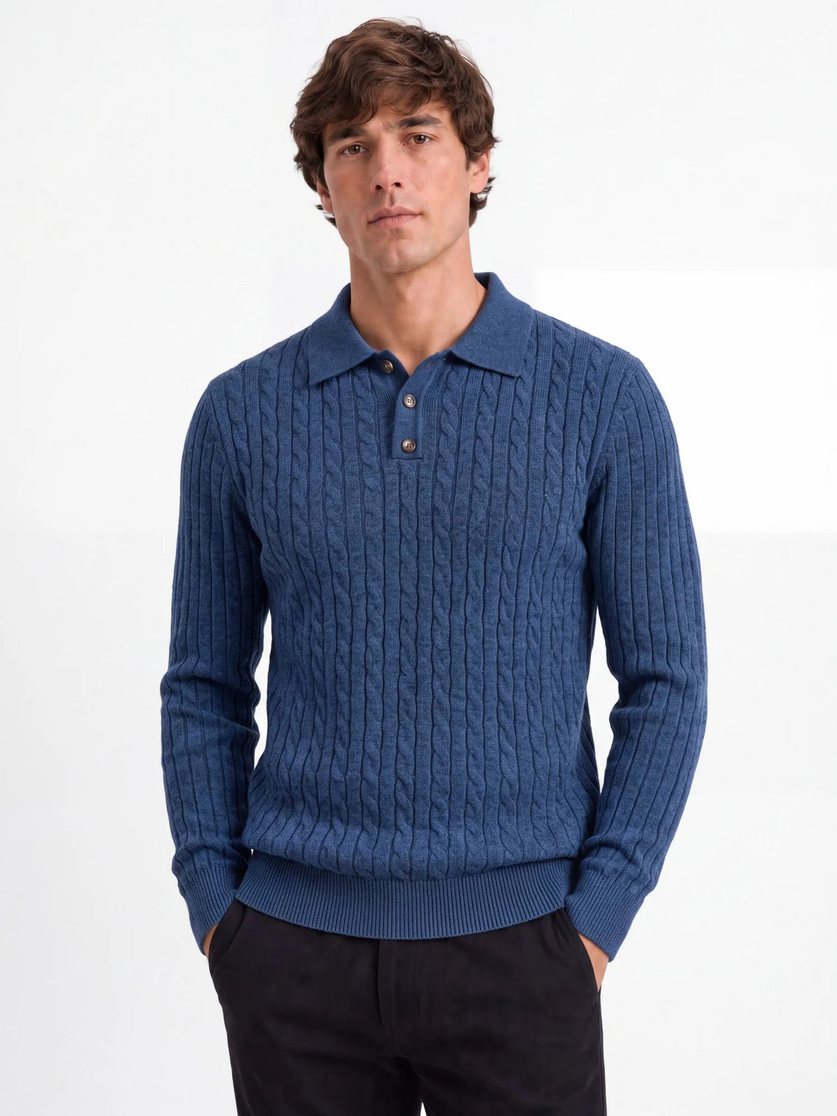 June-Eugenia | Women's Cable Knit Button-Front Polo Sweater