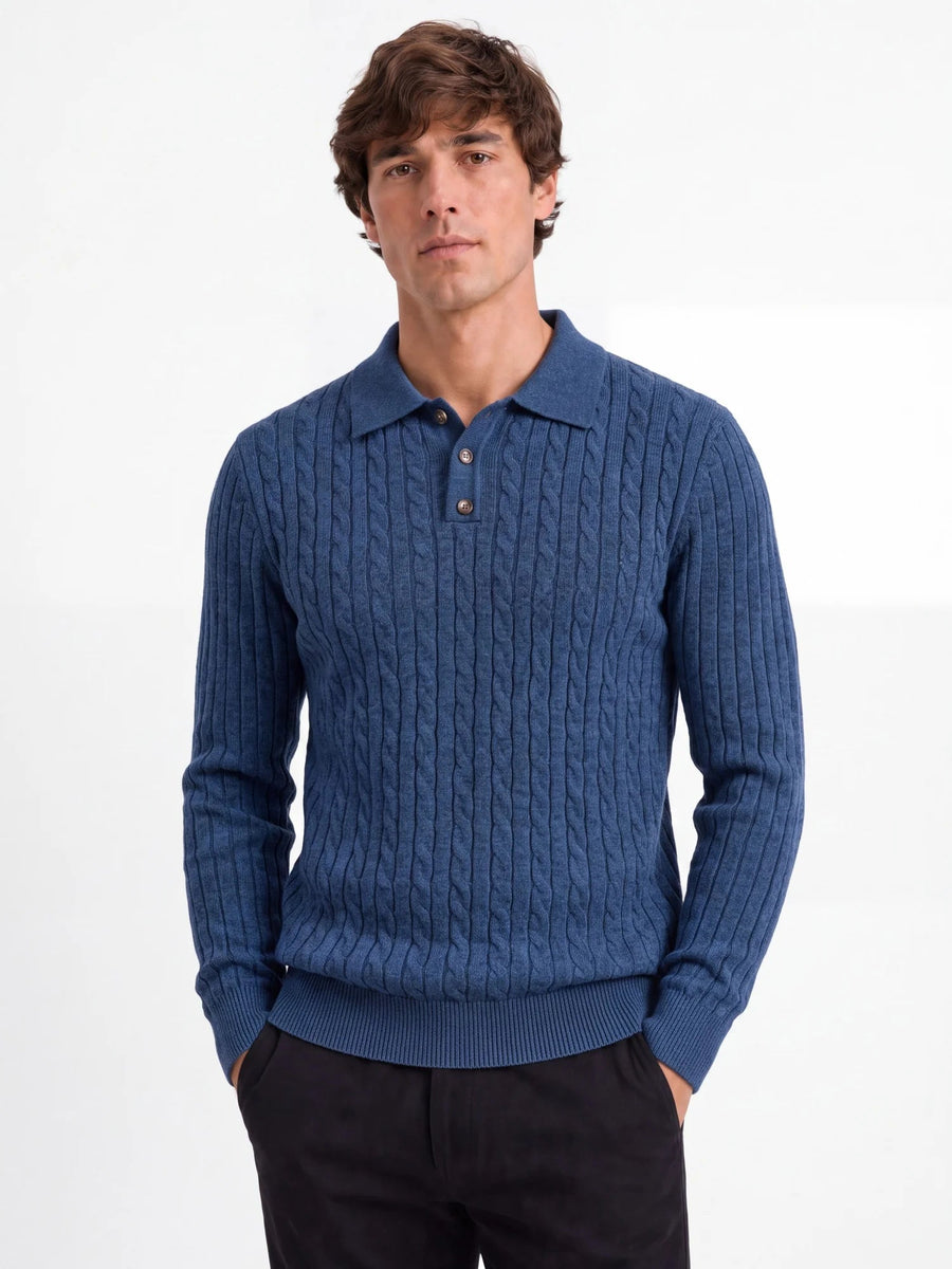 June-Eugenia | Women's Cable Knit Button-Front Polo Sweater