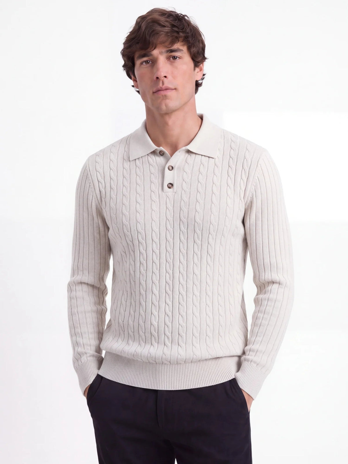 June-Eugenia | Women's Cable Knit Button-Front Polo Sweater