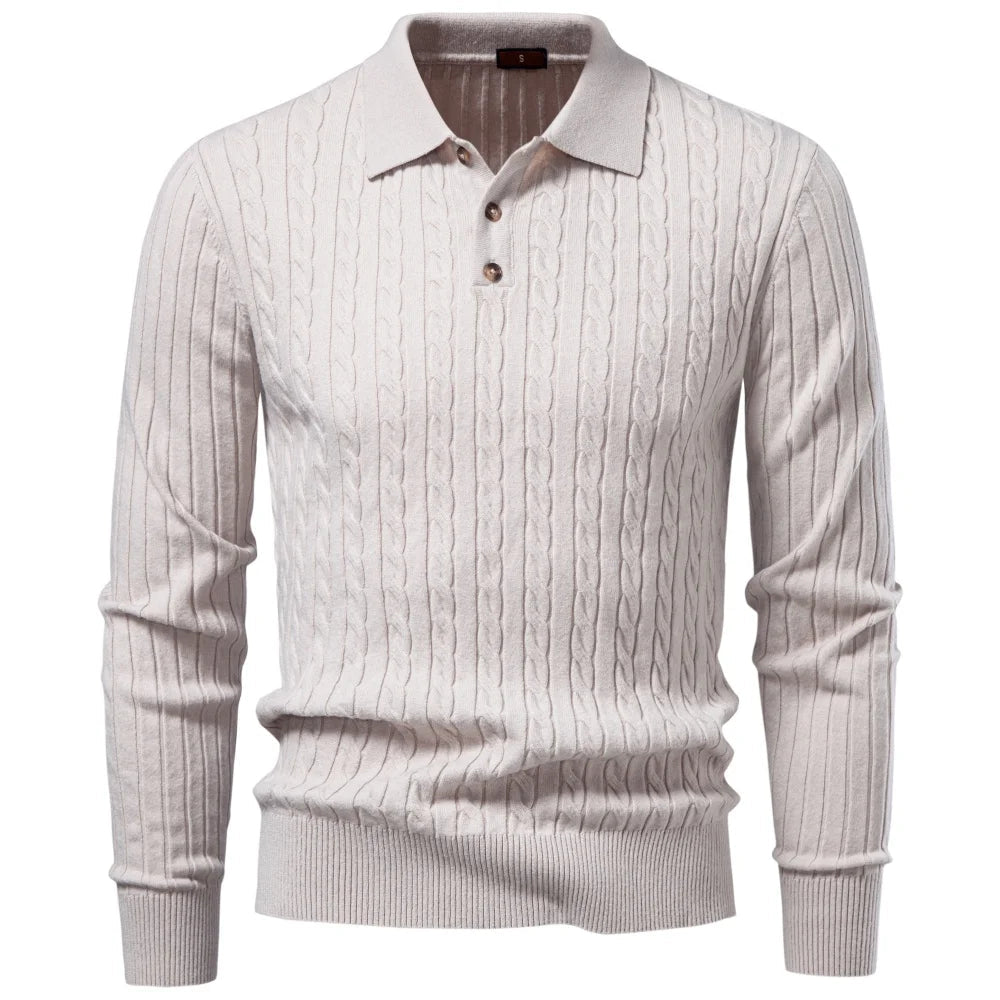 June-Eugenia | Women's Cable Knit Button-Front Polo Sweater
