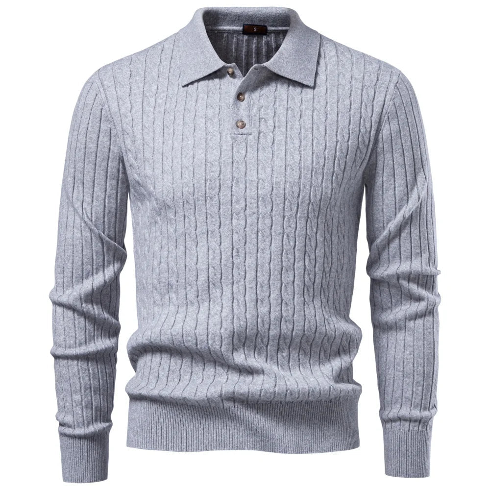 June-Eugenia | Women's Cable Knit Button-Front Polo Sweater