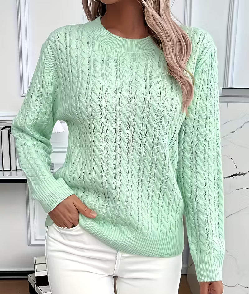 Viola | Women's Cable-Knit Crew-Neck Sweater with Ribbed Trim