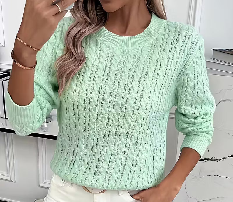 Viola | Women's Cable-Knit Crew-Neck Sweater with Ribbed Trim