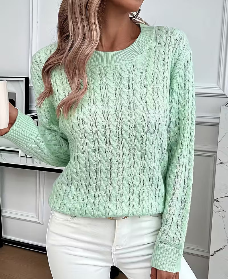 Viola | Women's Cable-Knit Crew-Neck Sweater with Ribbed Trim