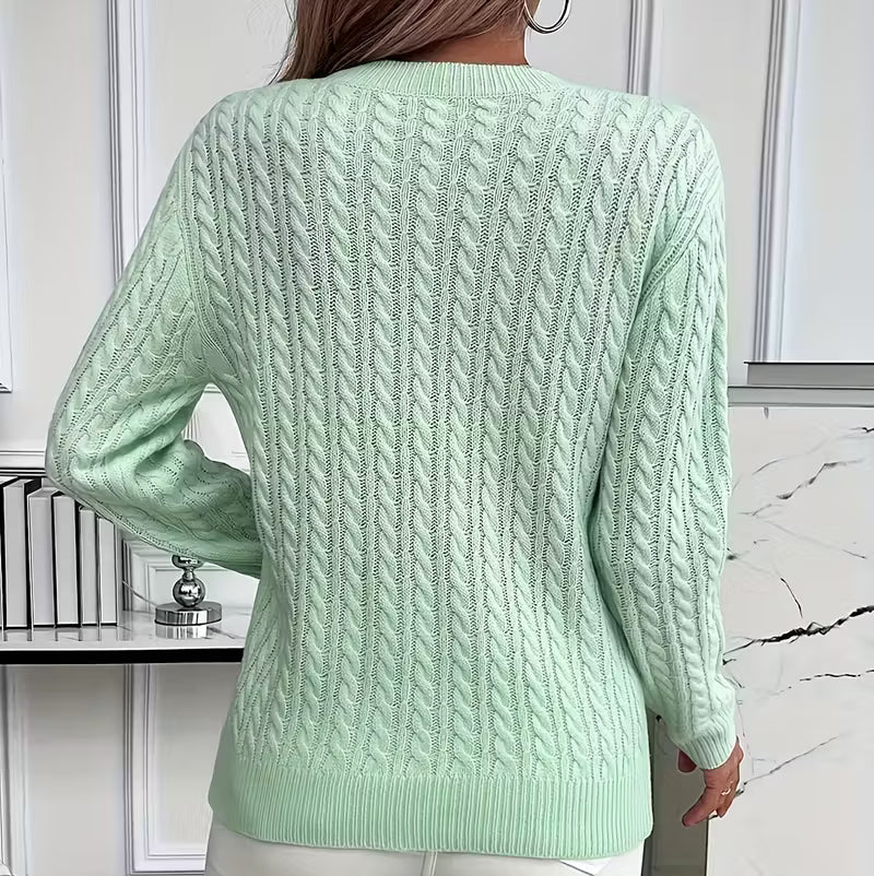 Viola | Women's Cable-Knit Crew-Neck Sweater with Ribbed Trim