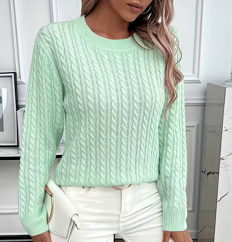 Viola | Women's Cable-Knit Crew-Neck Sweater with Ribbed Trim