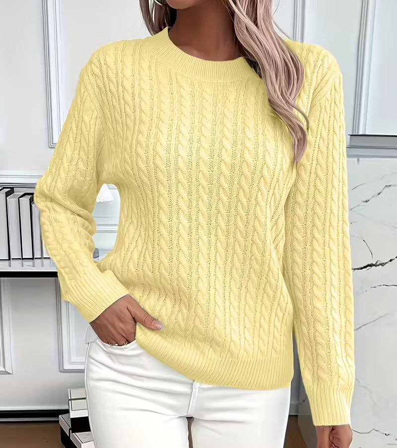 Viola | Women's Cable-Knit Crew-Neck Sweater with Ribbed Trim