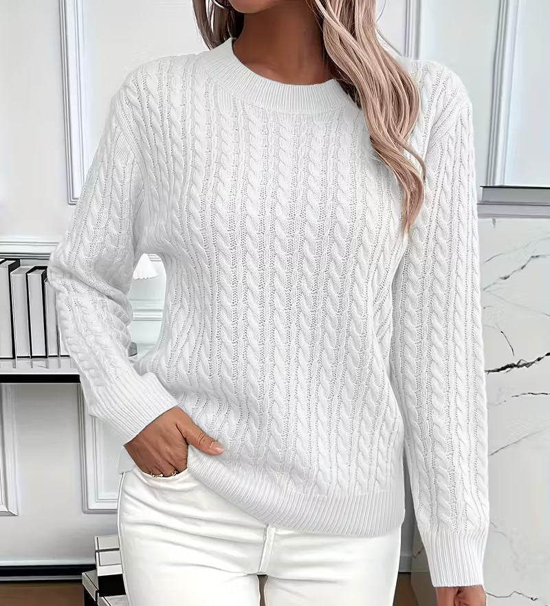 Viola | Women's Cable-Knit Crew-Neck Sweater with Ribbed Trim