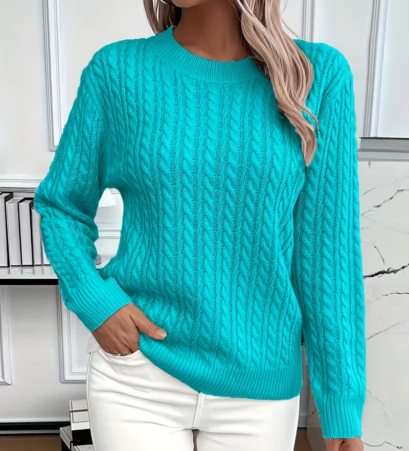 Viola | Women's Cable-Knit Crew-Neck Sweater with Ribbed Trim
