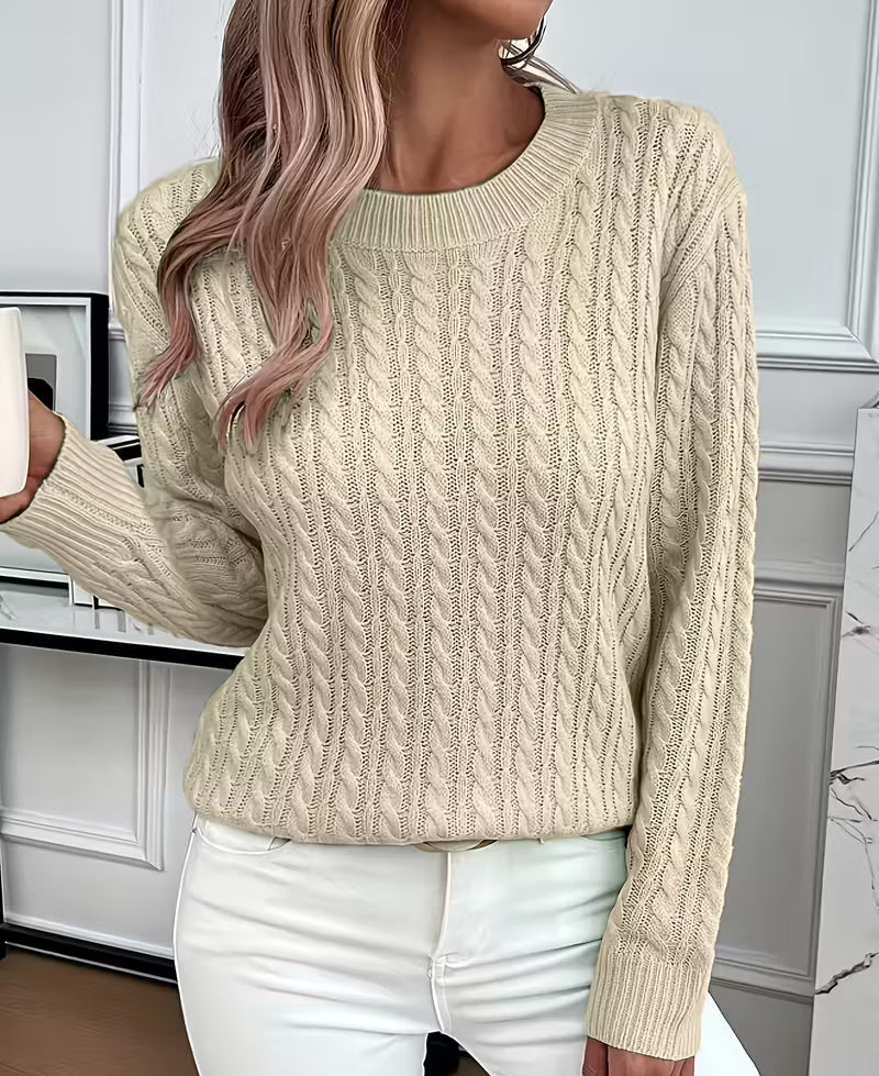 Viola | Women's Cable-Knit Crew-Neck Sweater with Ribbed Trim