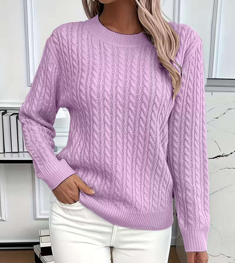 Viola | Women's Cable-Knit Crew-Neck Sweater with Ribbed Trim