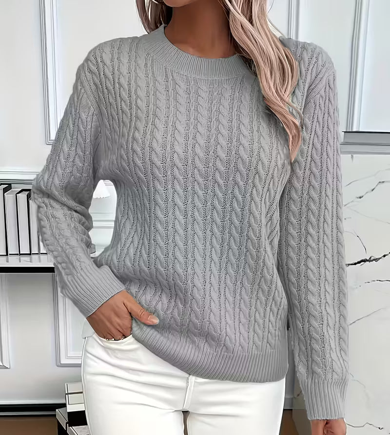 Viola | Women's Cable-Knit Crew-Neck Sweater with Ribbed Trim