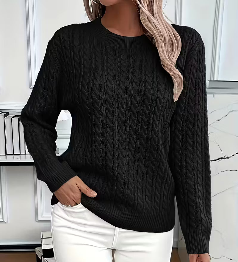Viola | Women's Cable-Knit Crew-Neck Sweater with Ribbed Trim