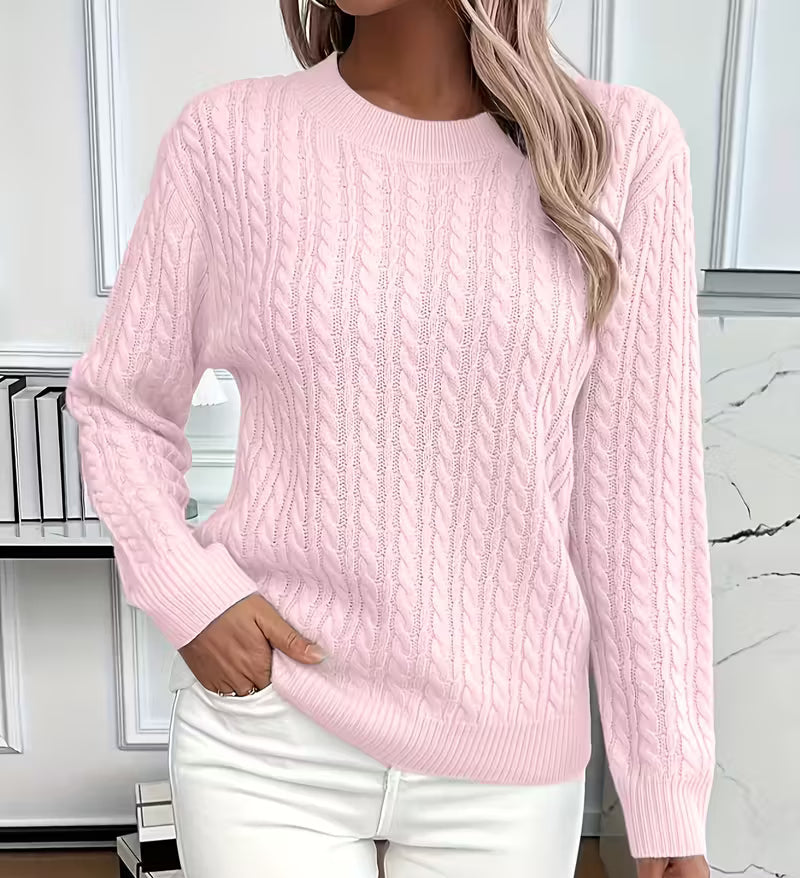 Viola | Women's Cable-Knit Crew-Neck Sweater with Ribbed Trim