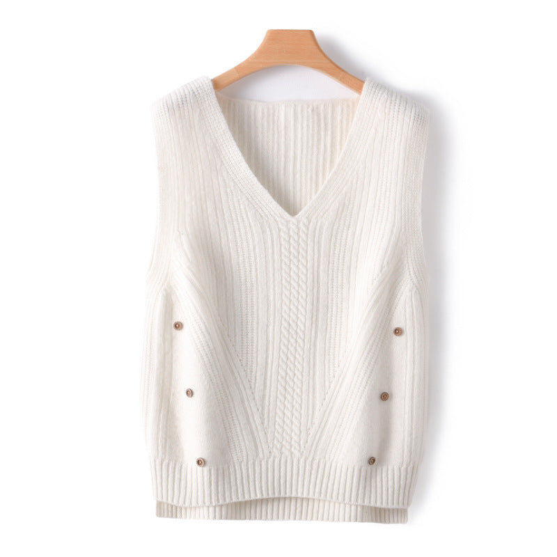Violet-Nora | Women's Cable-Knit Long Vest with Side Button Placket