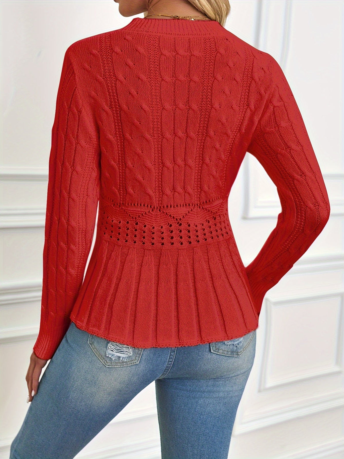Alba-Cecile | Women's Cable-Knit Peplum Sweater