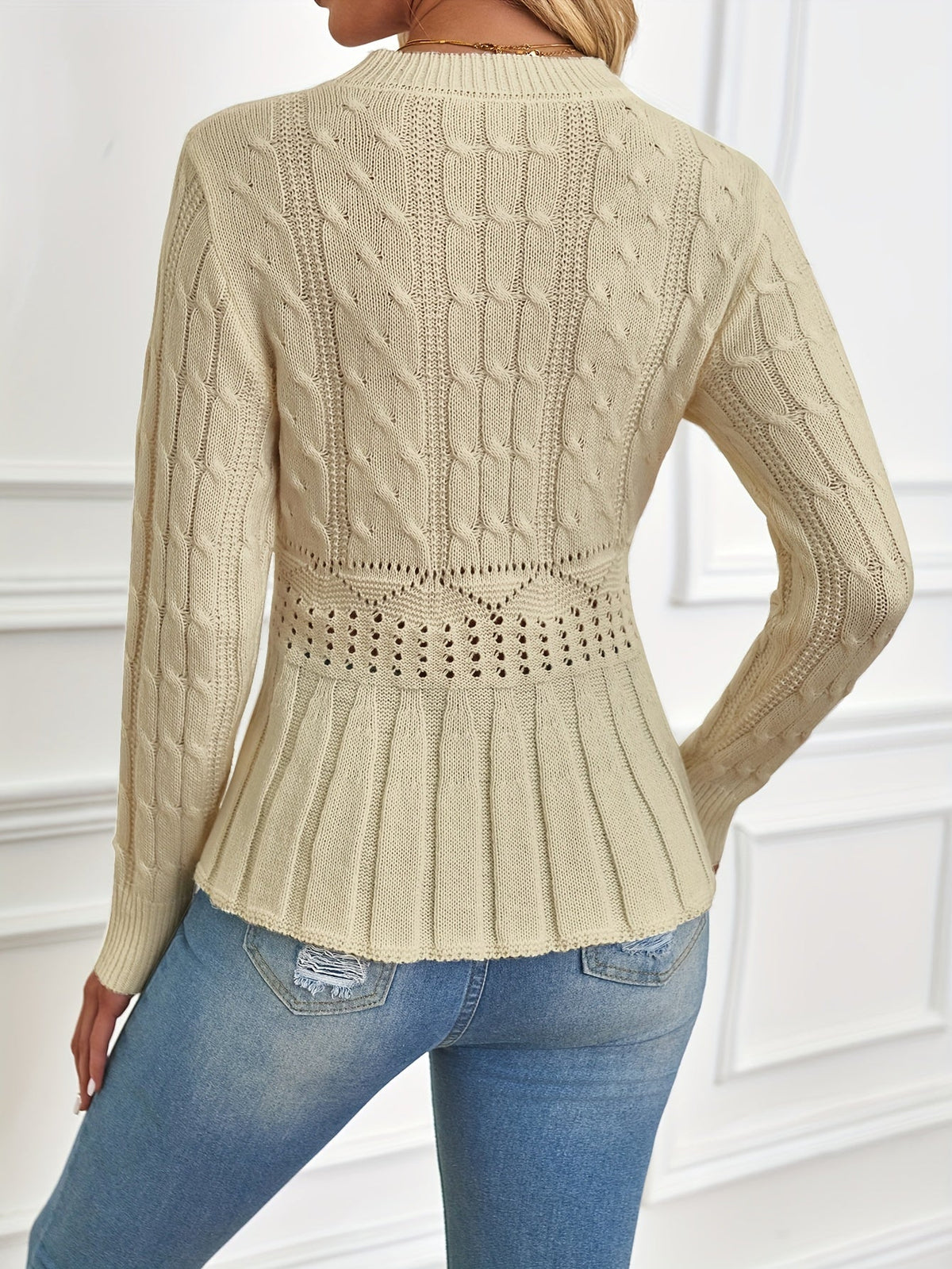 Alba-Cecile | Women's Cable-Knit Peplum Sweater