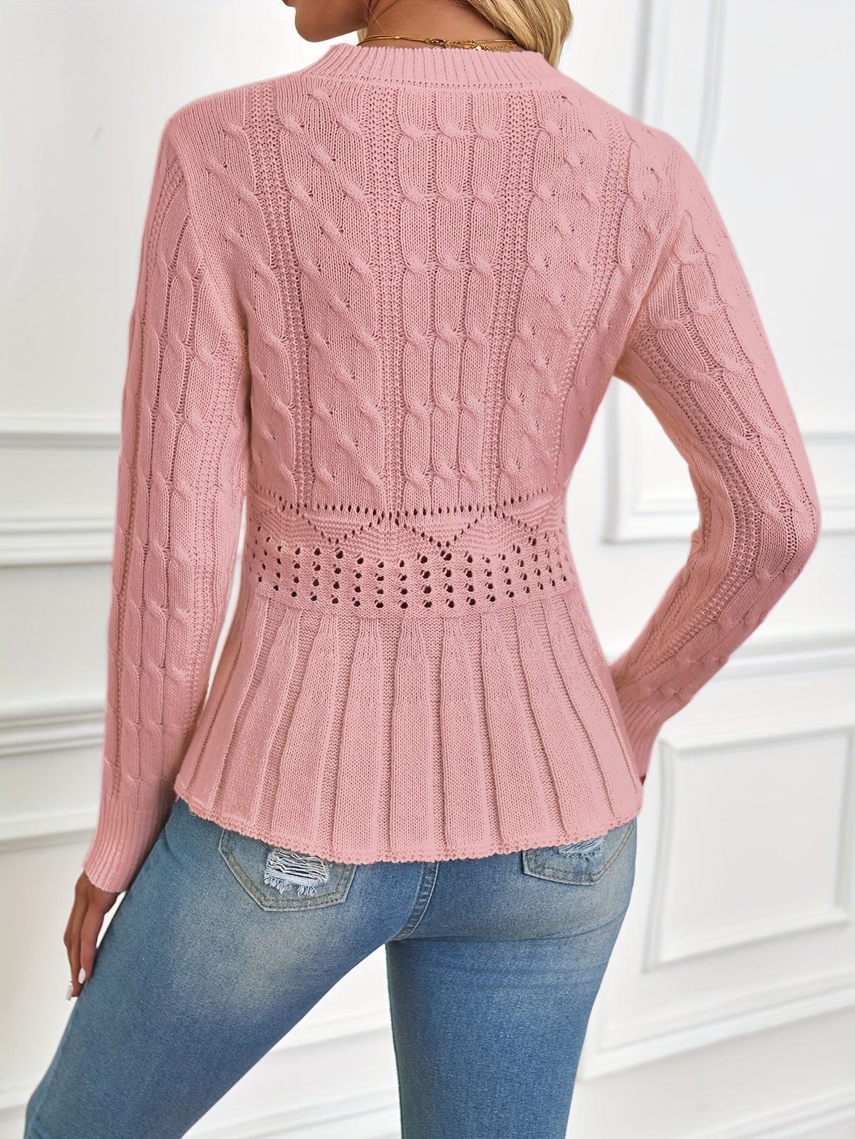 Alba-Cecile | Women's Cable-Knit Peplum Sweater