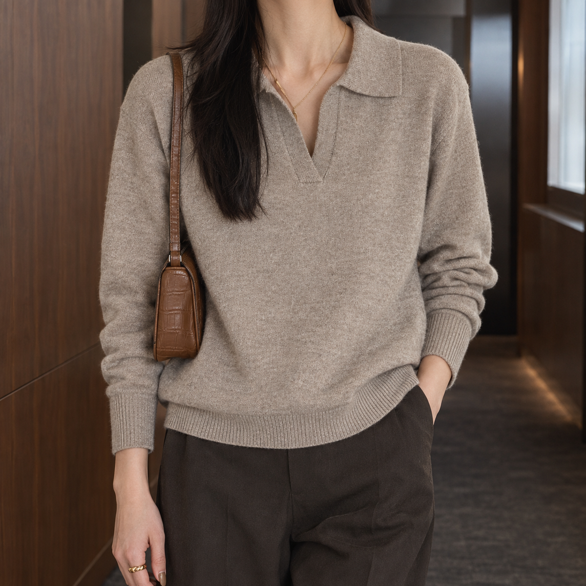 Gloria | Women's Cable Knit Polo Sweater