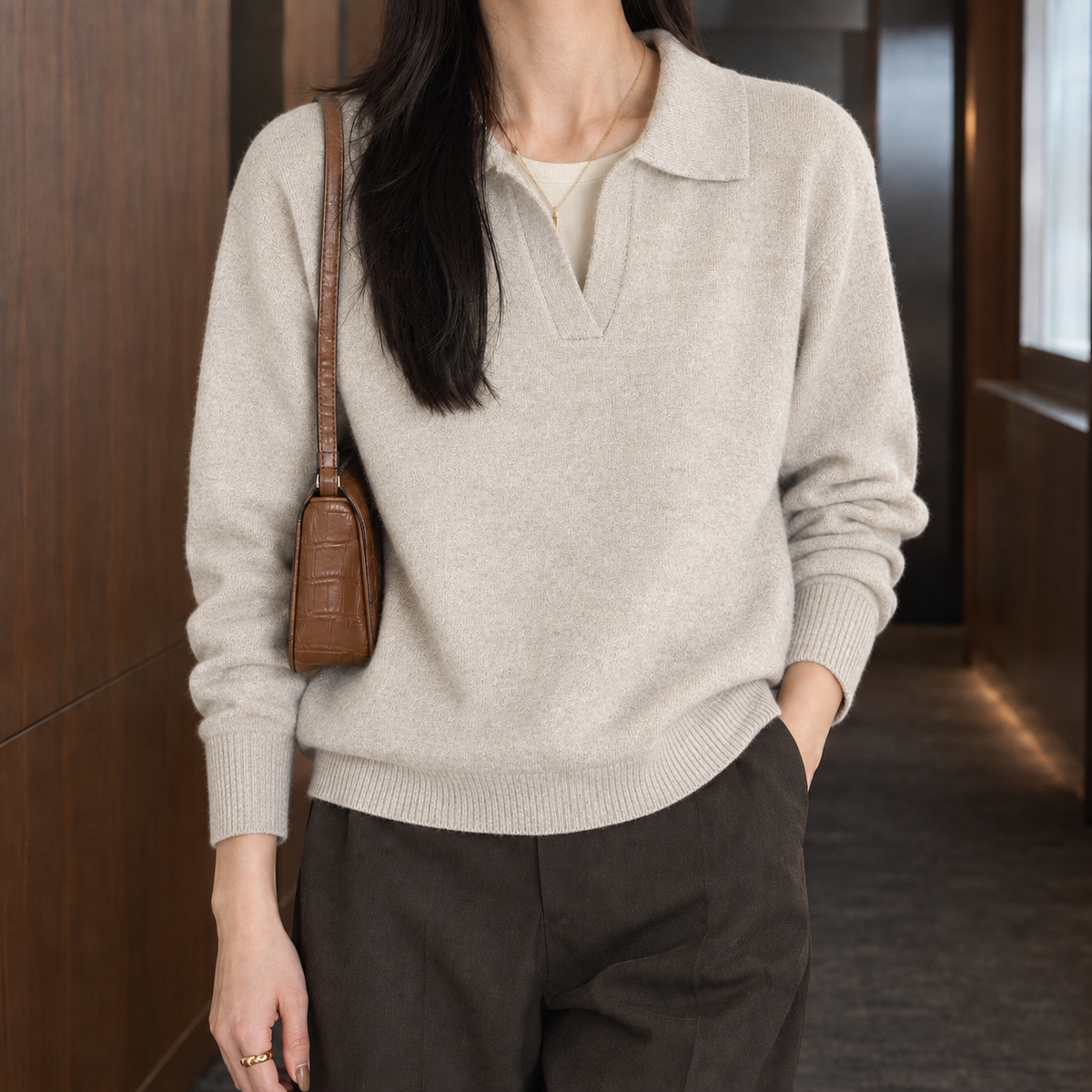 Gloria | Women's Cable Knit Polo Sweater