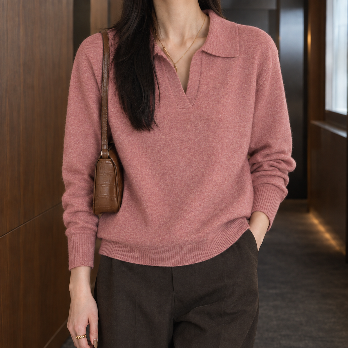 Gloria | Women's Cable Knit Polo Sweater