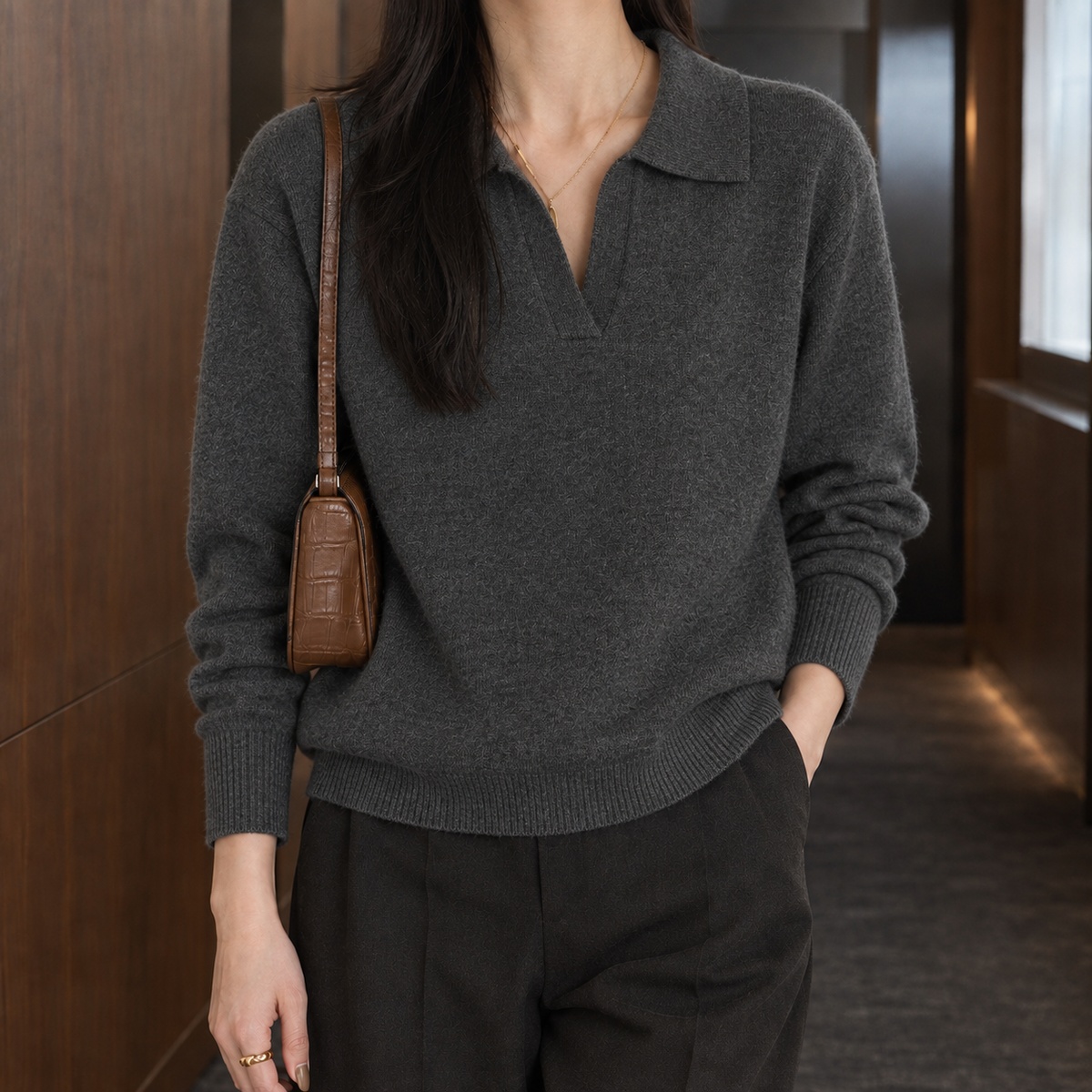 Gloria | Women's Cable Knit Polo Sweater
