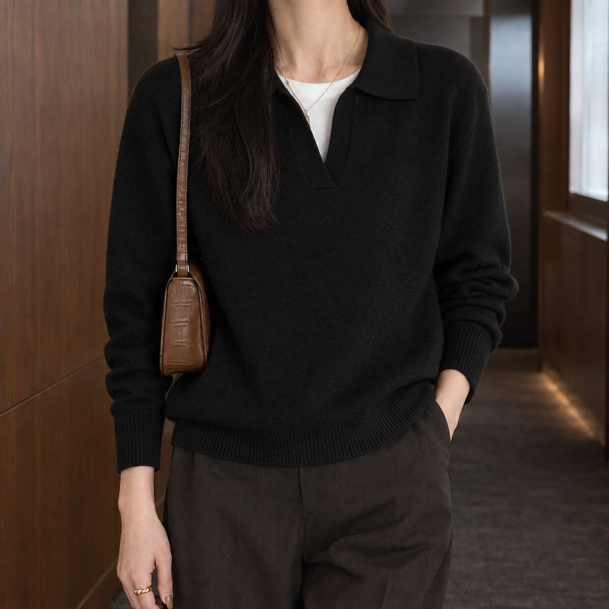 Gloria | Women's Cable Knit Polo Sweater