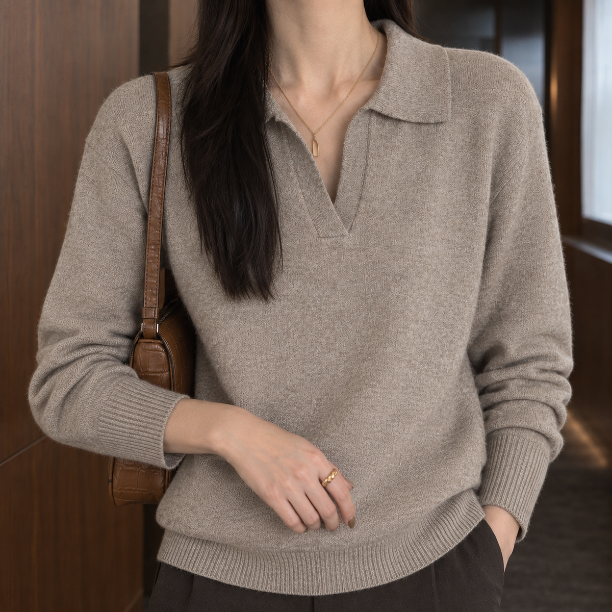 Gloria | Women's Cable Knit Polo Sweater