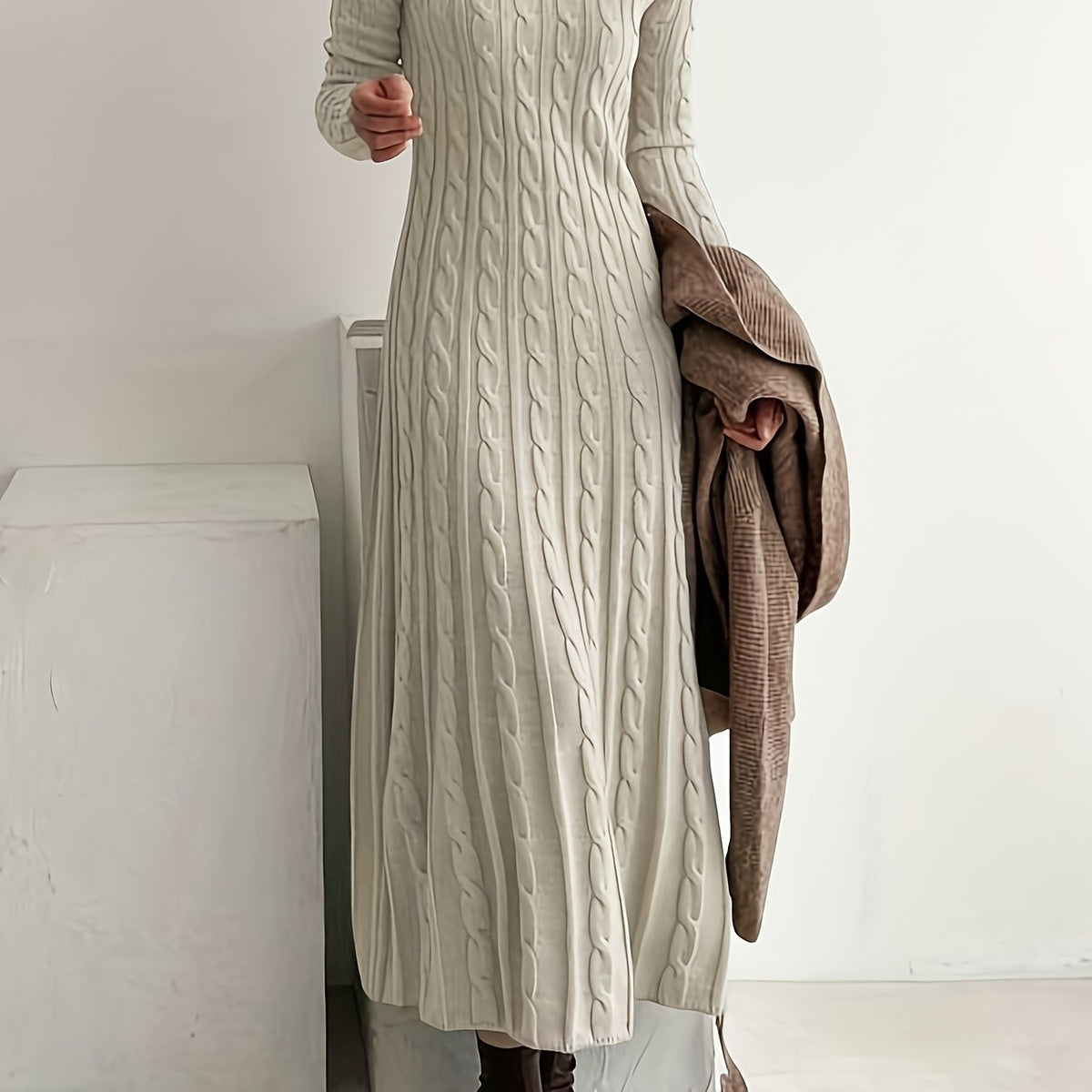 Bridget-Opal | Women's Cable-Knit Sweater Maxi Dress